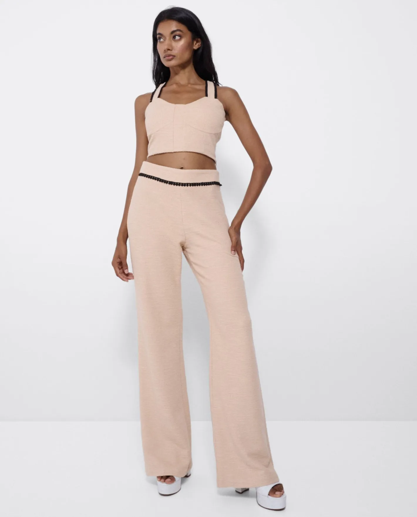 Cuplé Pantalon Puntilla Tweed Beig^Mujer Pantalones