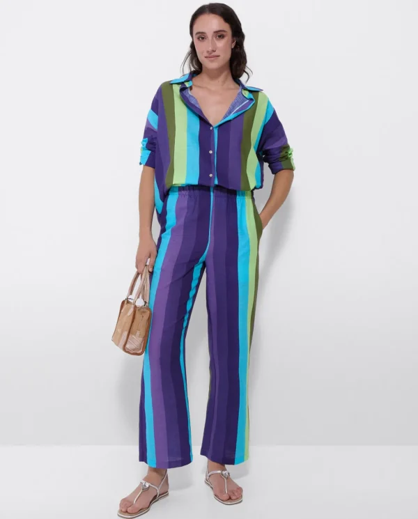 Cuplé Pantalon Recto Algodon Rayas Azul^Mujer Pantalones