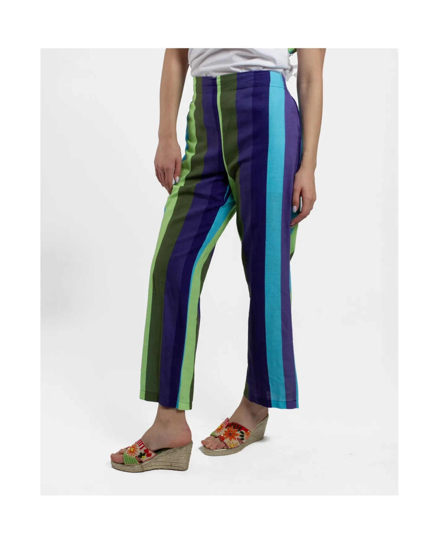 Cuplé Pantalon Recto Algodon Rayas Azul^Mujer Pantalones