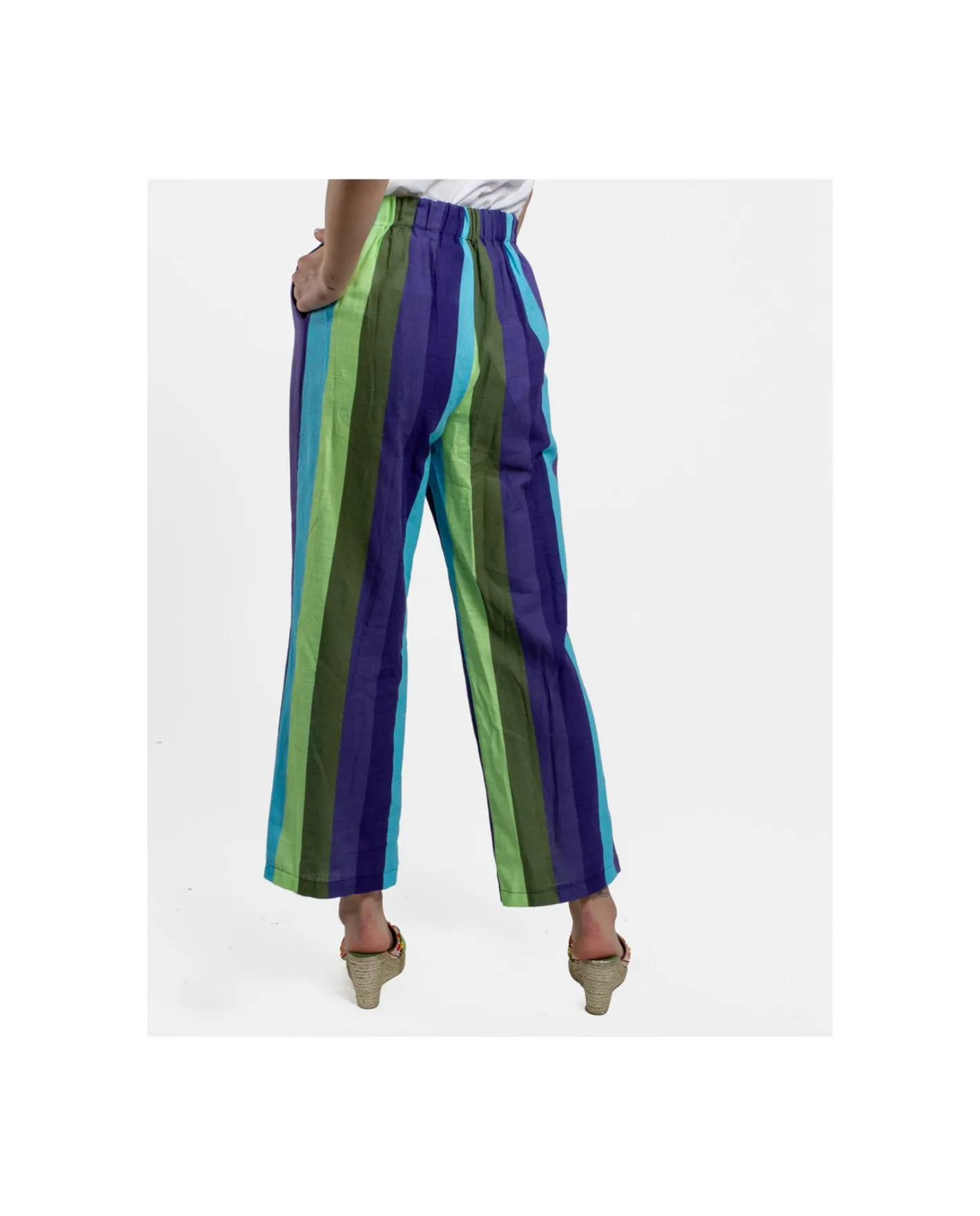 Cuplé Pantalon Recto Algodon Rayas Azul^Mujer Pantalones