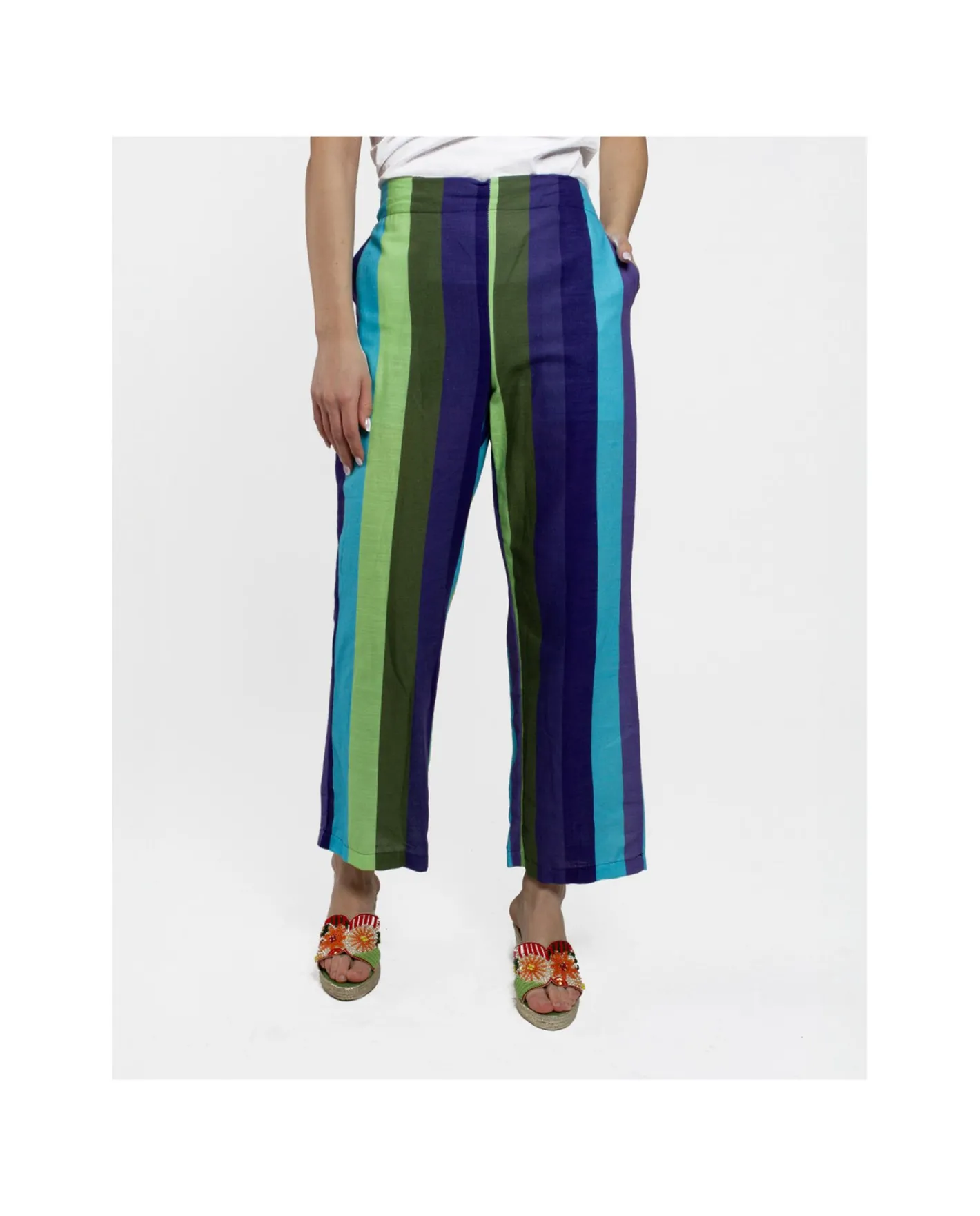 Cuplé Pantalon Recto Algodon Rayas Azul^Mujer Pantalones