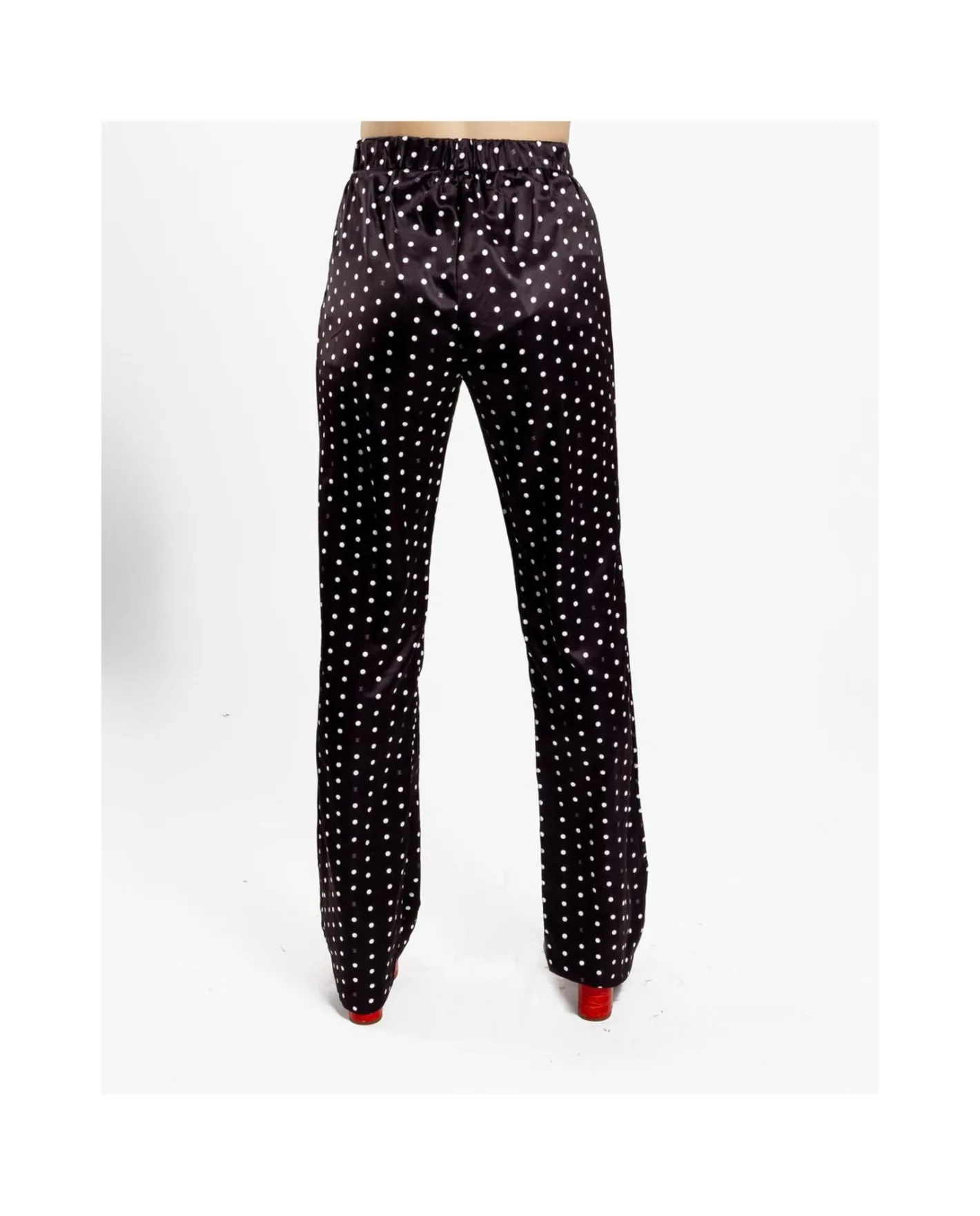 Cuplé Pantalon Recto Saten Lunares Blanco Negro^Mujer Pantalones