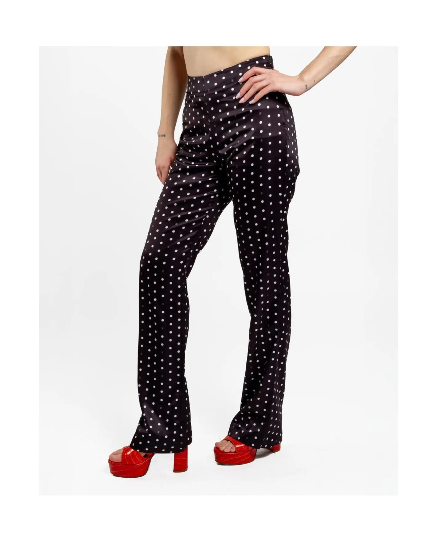 Cuplé Pantalon Recto Saten Lunares Blanco Negro^Mujer Pantalones