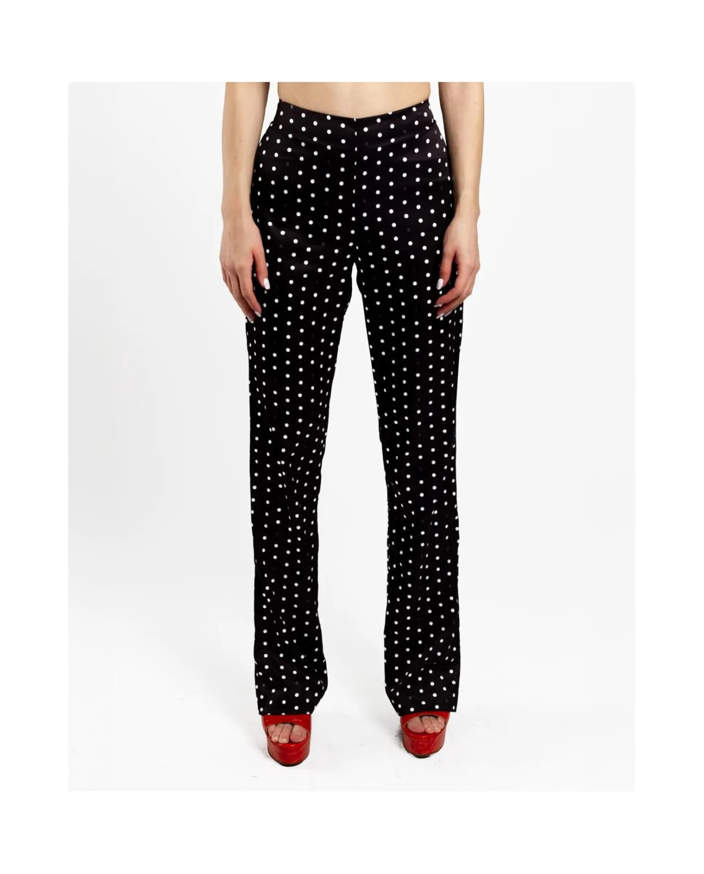 Cuplé Pantalon Recto Saten Lunares Blanco Negro^Mujer Pantalones