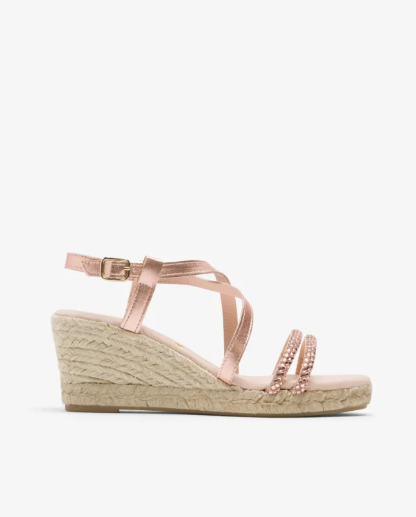 Cuplé Sandalia Cuna Tiras Strass Rosa^Mujer Cuñas