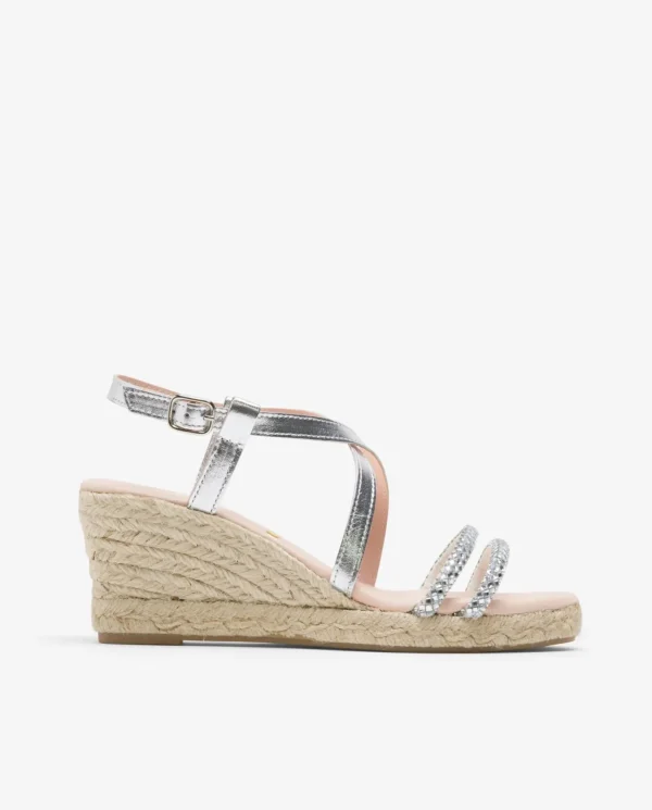 Cuplé Sandalia Cuna Tiras Strass Plata^Mujer Cuñas