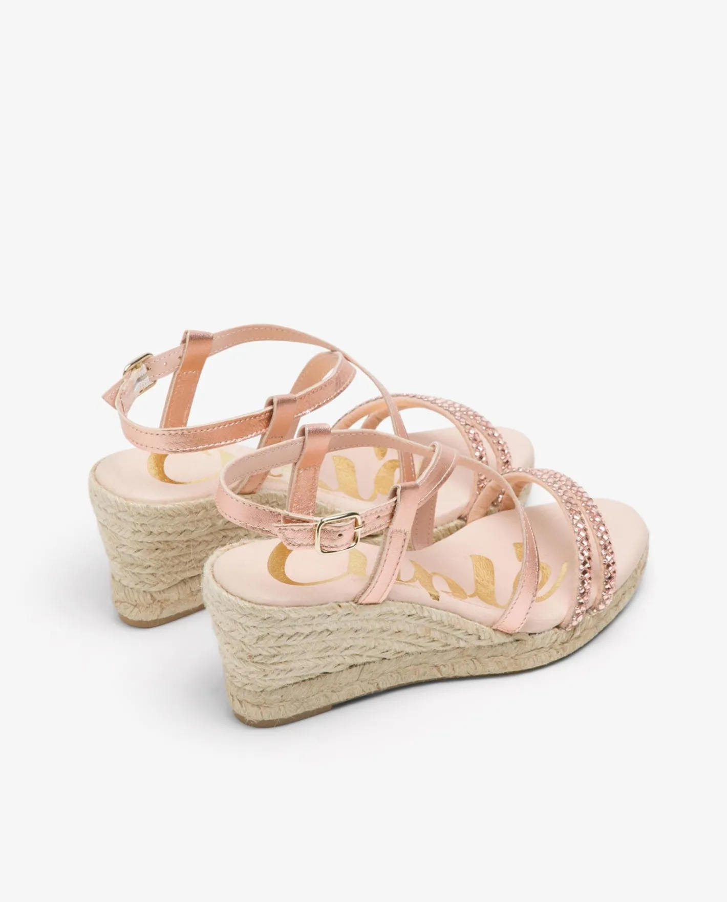 Cuplé Sandalia Cuna Tiras Strass Rosa^Mujer Cuñas
