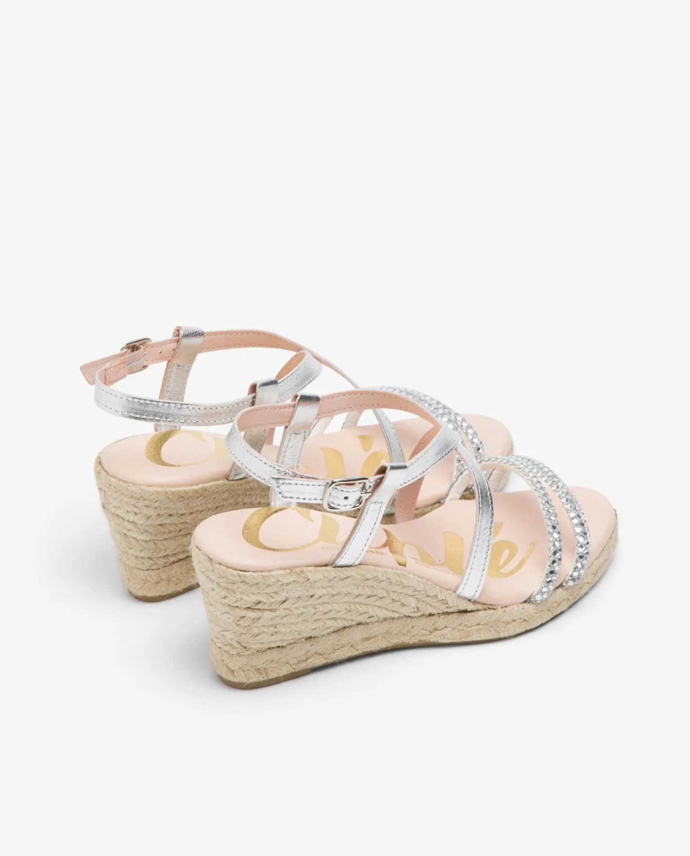 Cuplé Sandalia Cuna Tiras Strass Plata^Mujer Cuñas