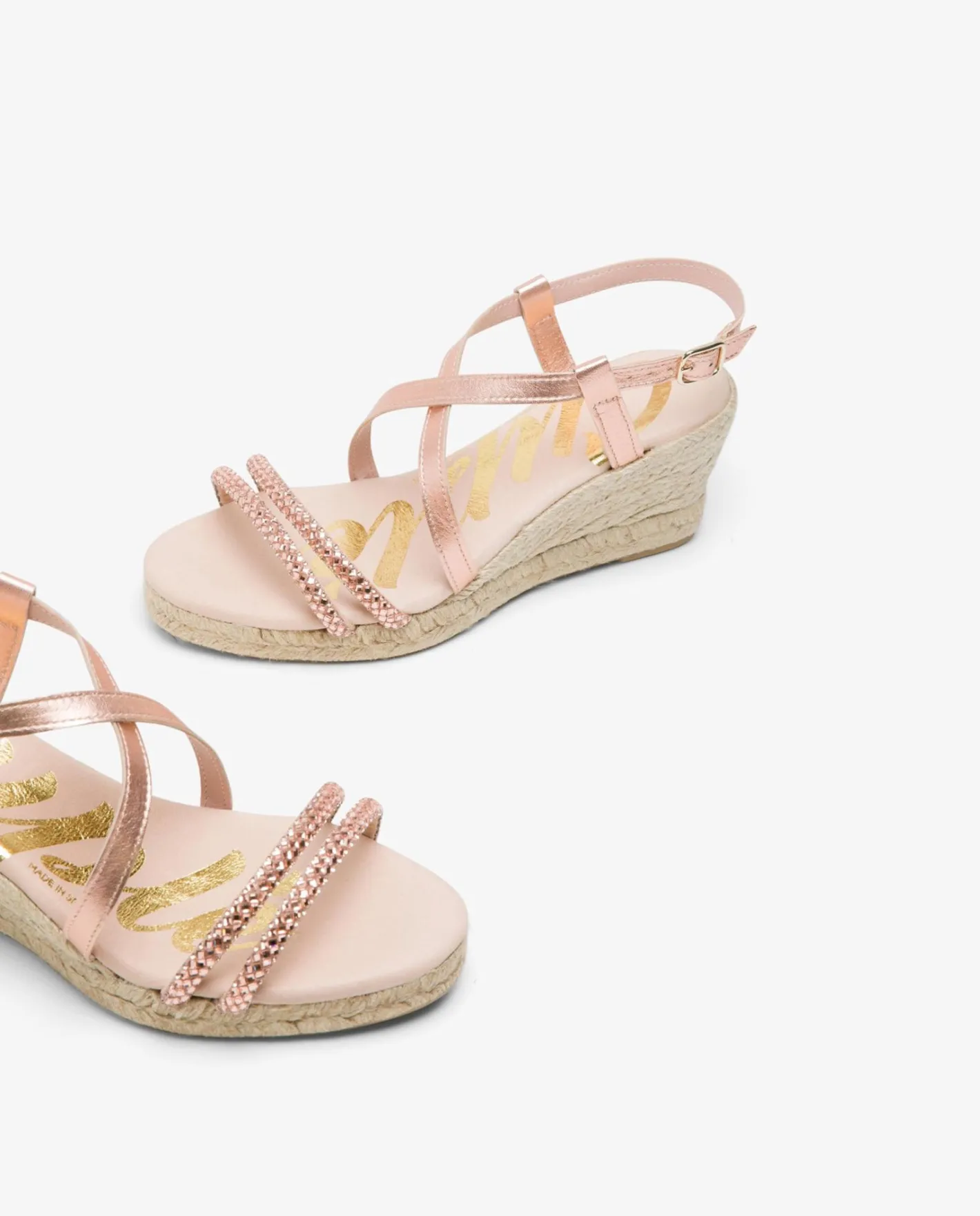 Cuplé Sandalia Cuna Tiras Strass Rosa^Mujer Cuñas