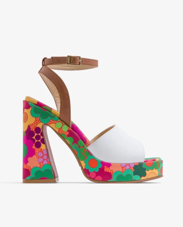 Cuplé Sandalia Flataforma Flores Piel Blanco^Mujer Sandalias