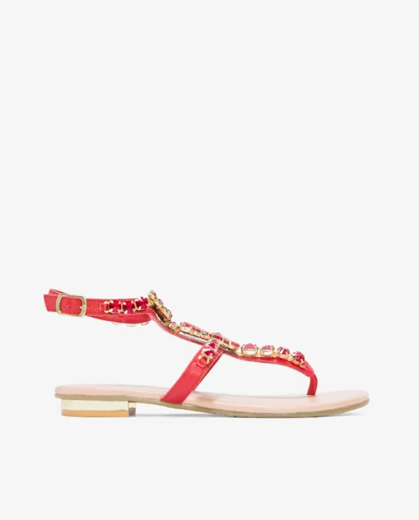Cuplé Sandalia Piedras Tobillo Napa Rojo^Mujer Sandalias