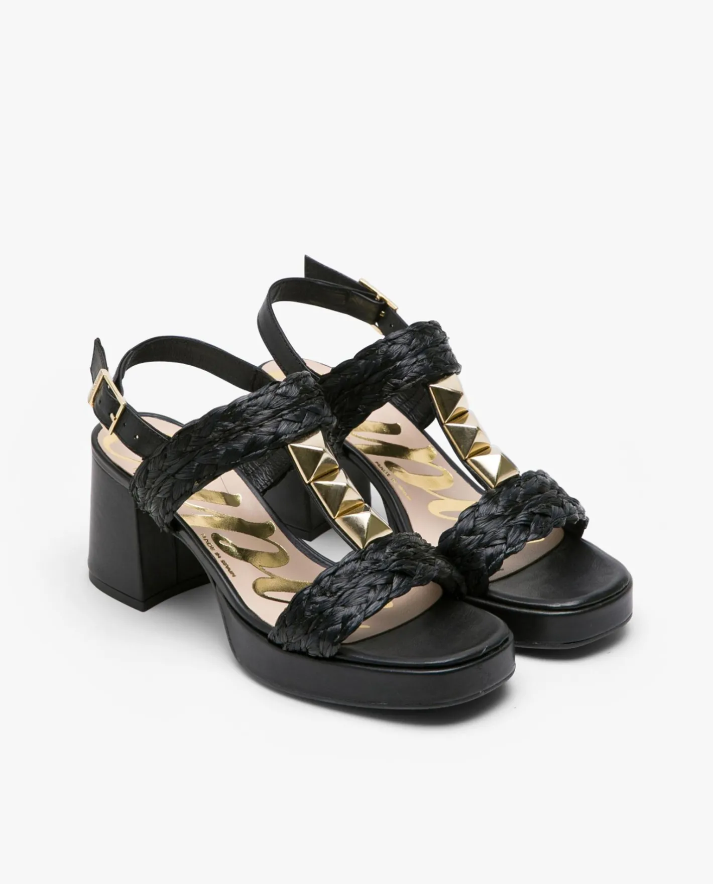 Cuplé Sandalia Piramides Rafia Negro^Mujer Sandalias