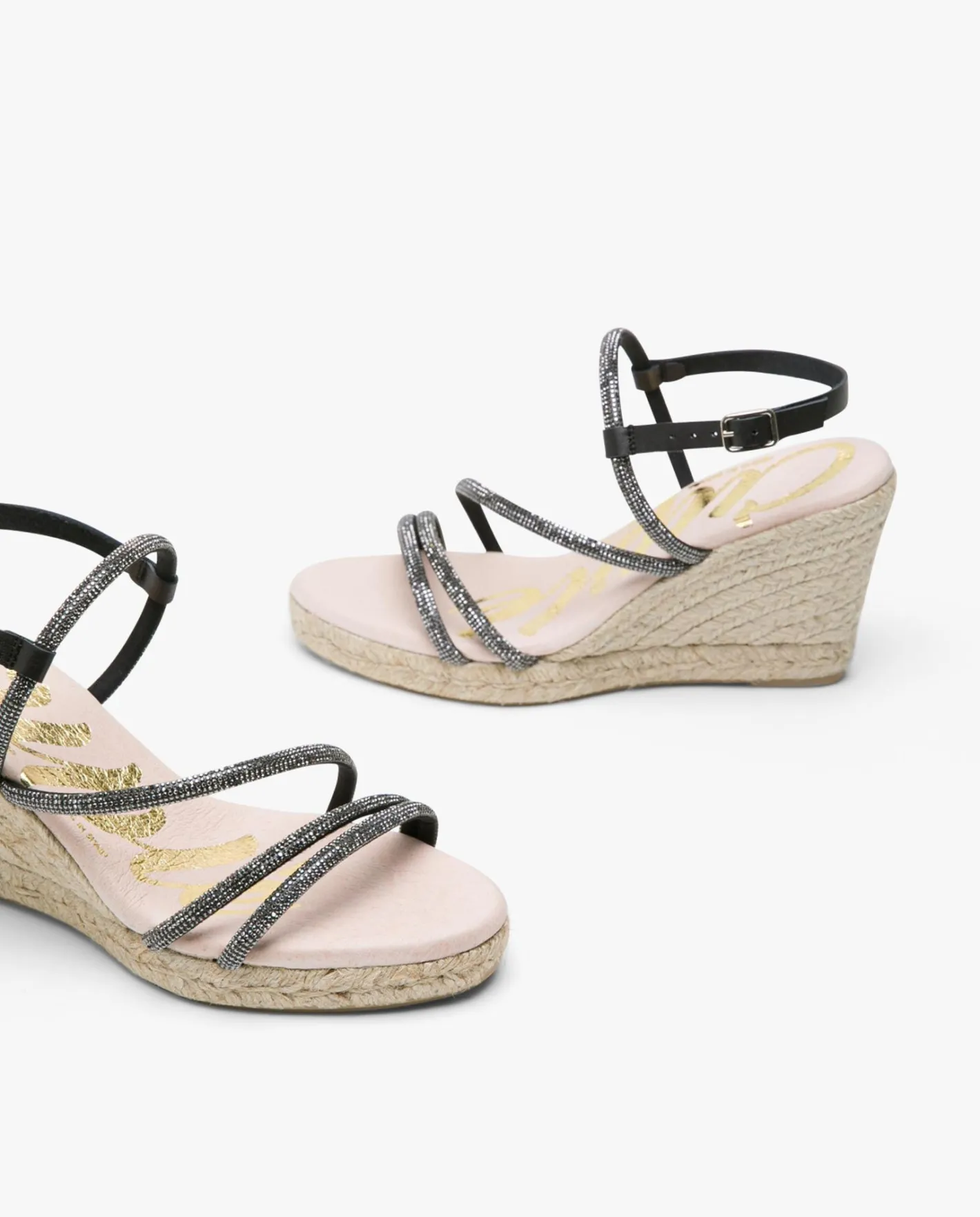 Cuplé Sandaliacuna Tiras Strass Negro^Mujer Cuñas