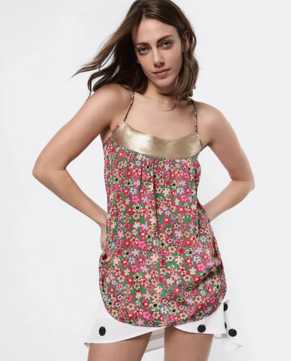 Cuplé Top Lentejuelas Tirantes Sedin Estampado Flores Li^Mujer Camisas Y Tops