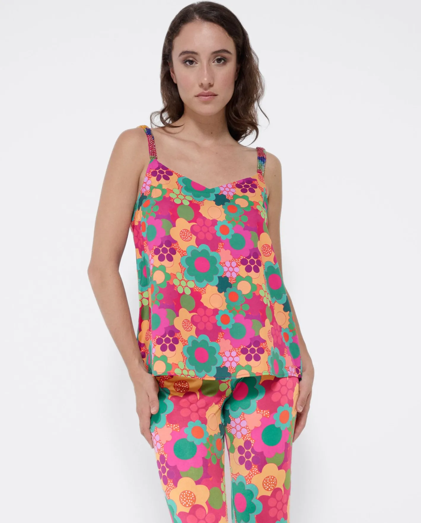 Cuplé Top Tirantes Saten Estampado Flores^Mujer Camisas Y Tops