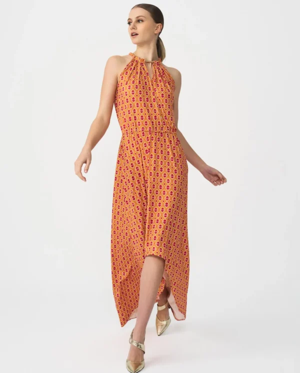 Cuplé Vestido Asimetrico Cola Punto Geometrico Naranja^Mujer Vestidos