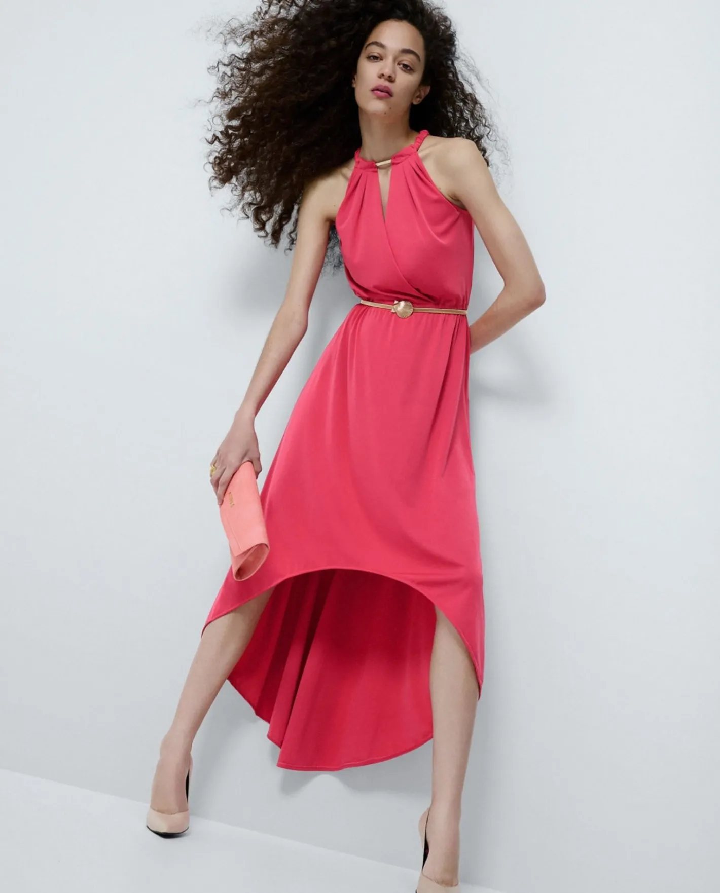 Cuplé Vestido Asimetrico Cola Punto Circular Coral^Mujer Vestidos