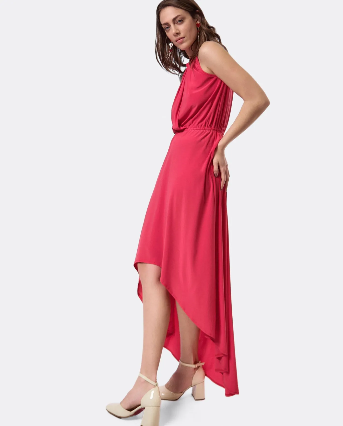Cuplé Vestido Asimetrico Cola Punto Circular Coral^Mujer Vestidos