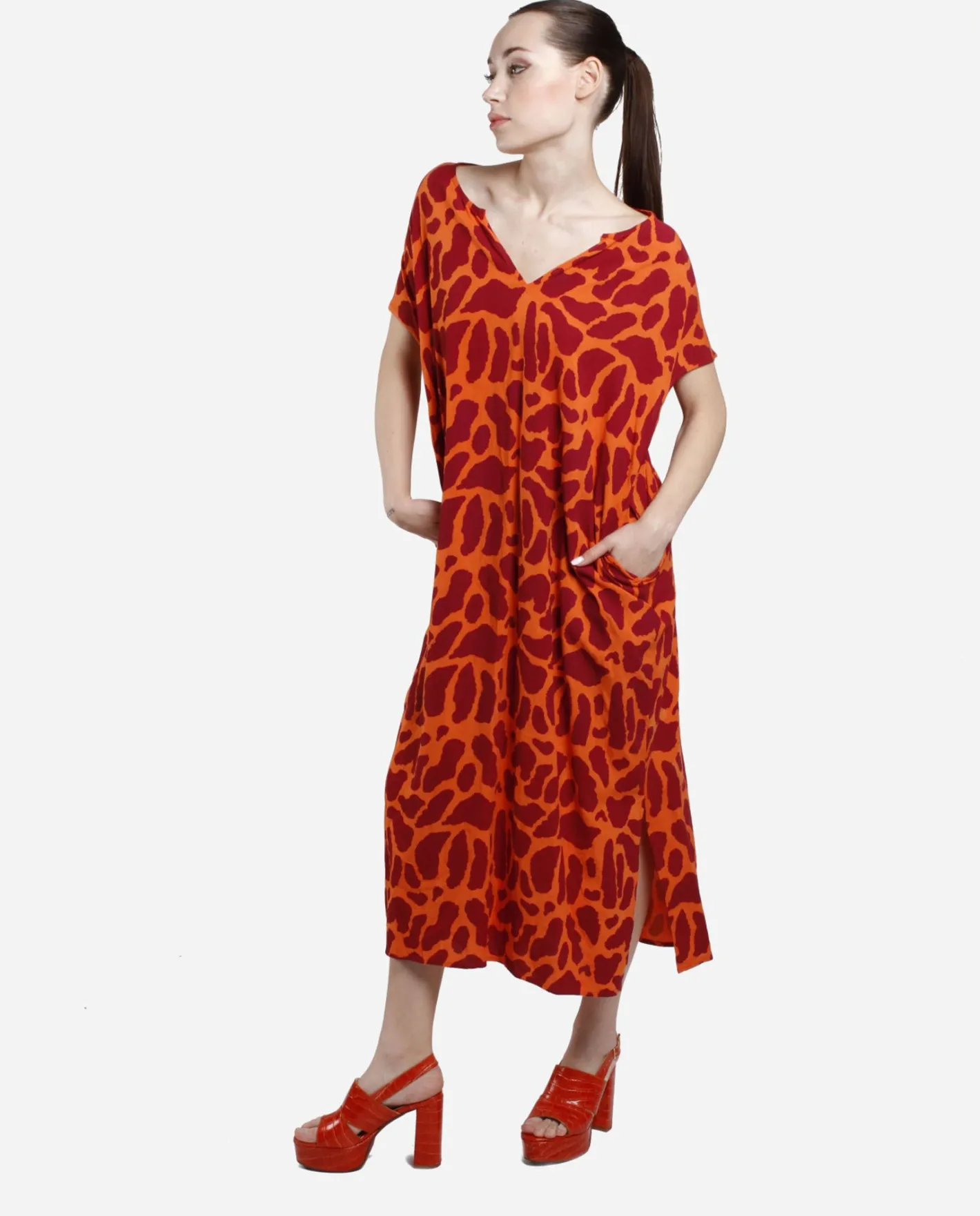 Cuplé Vestido Bolsillos Algodon Estampado Jirafa^Mujer Vestidos
