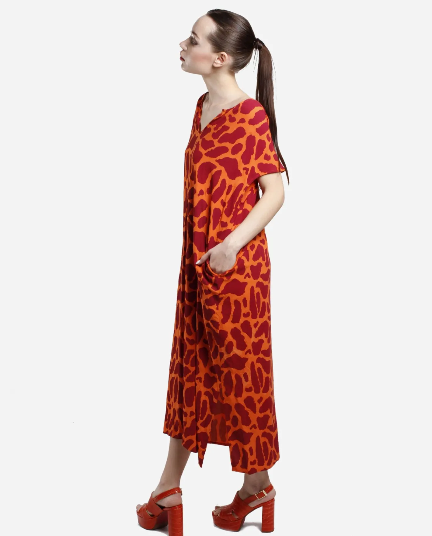 Cuplé Vestido Bolsillos Algodon Estampado Jirafa^Mujer Vestidos
