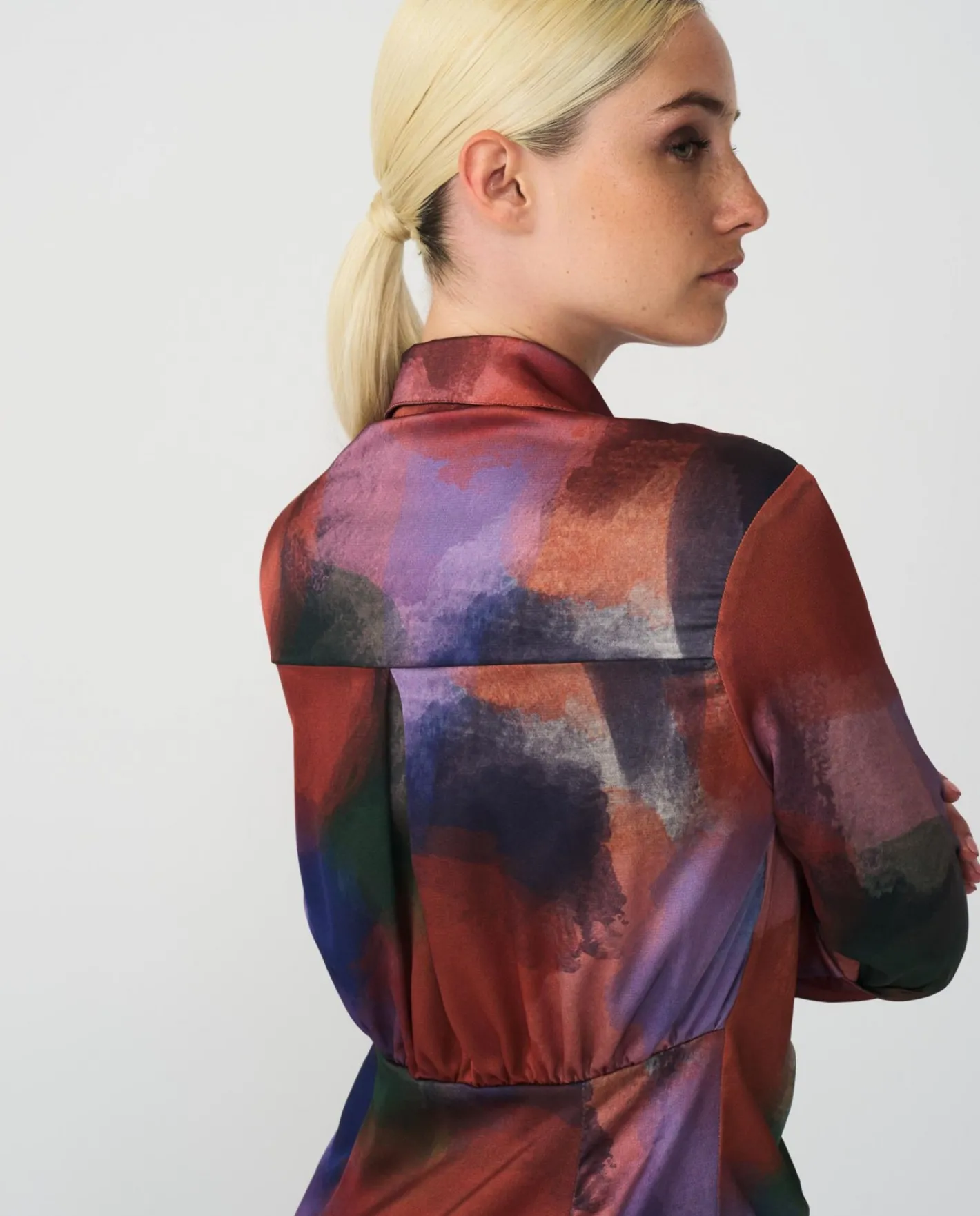 Cuplé Vestido Camisero Nudo Sedin Estampado Acuarela^Mujer Vestidos