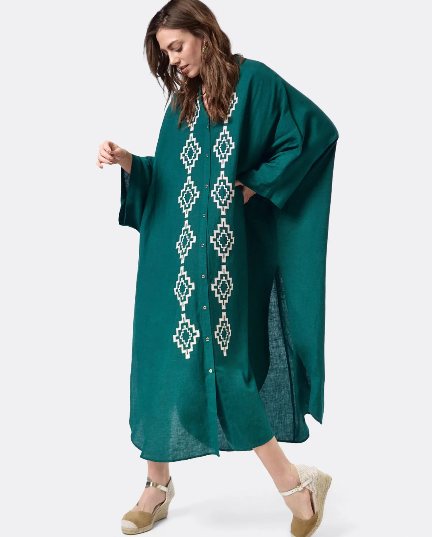Cuplé Vestido Camisero (S-M) Lino Verde^Mujer Vestidos