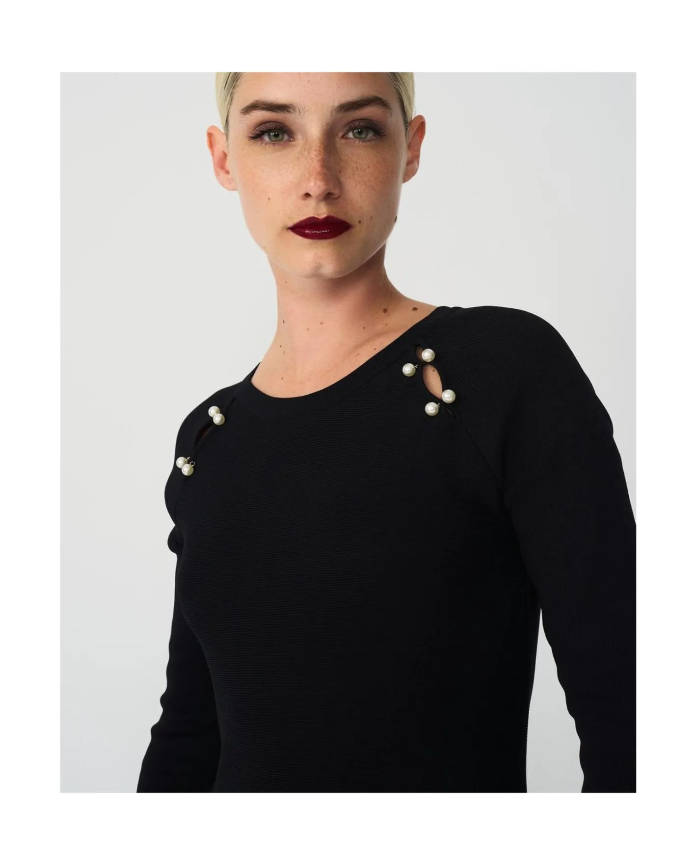 Cuplé Vestido Corto Perlas Punto Negro^Mujer Vestidos