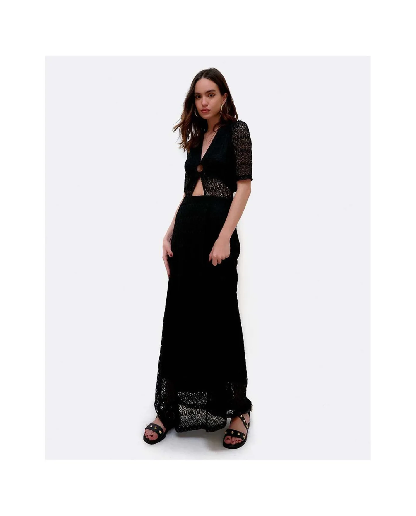 Cuplé Vestido Escote Aro Punto Negro^Mujer Vestidos
