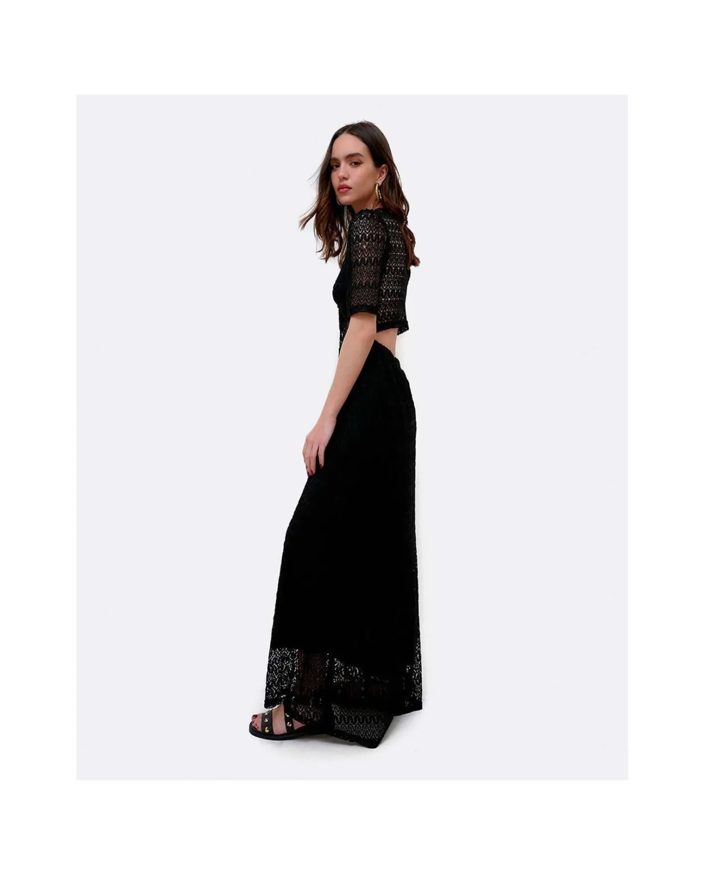 Cuplé Vestido Escote Aro Punto Negro^Mujer Vestidos