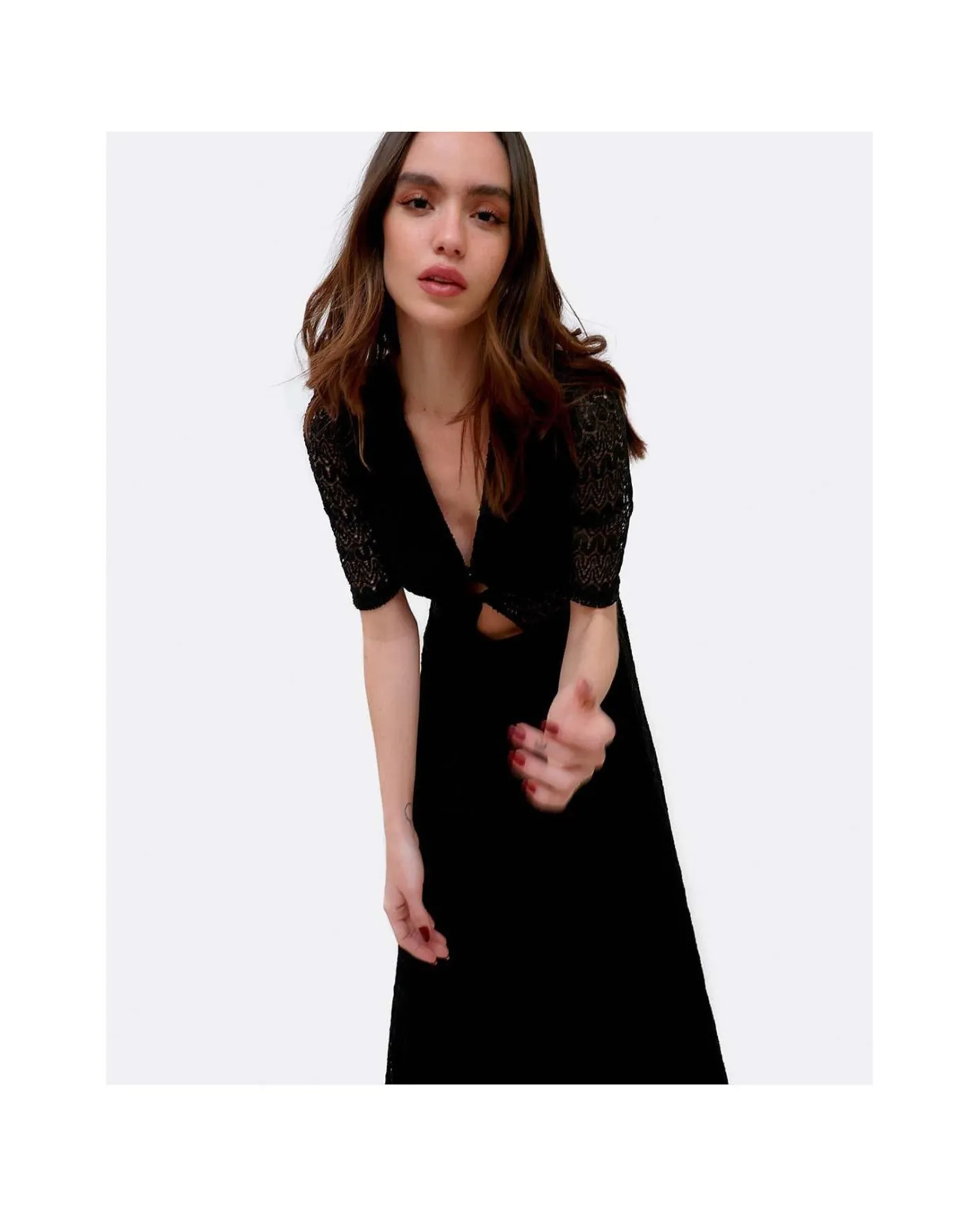 Cuplé Vestido Escote Aro Punto Negro^Mujer Vestidos