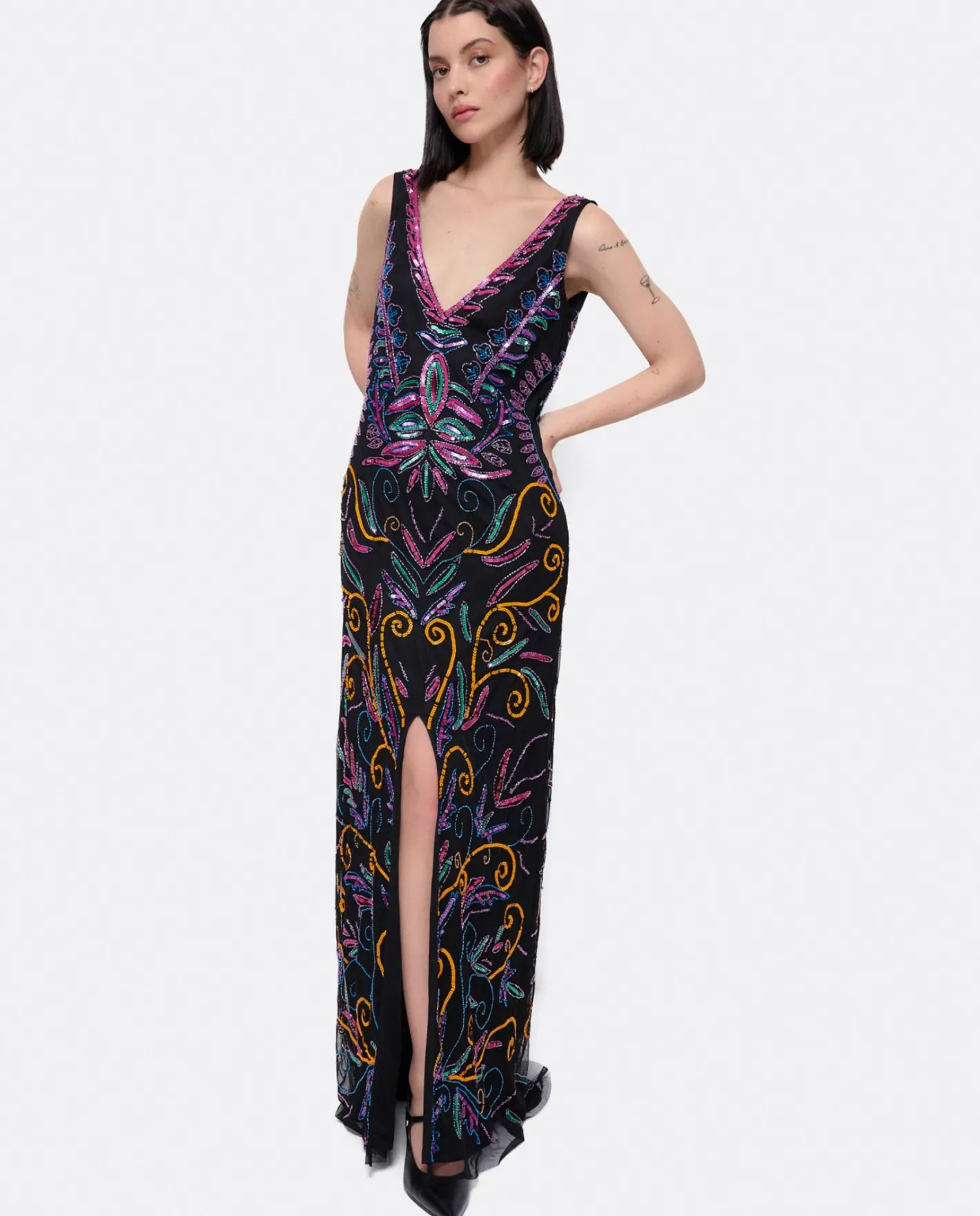 Cuplé Vestido Etnico Textil Cuentas Multicolor^Mujer Vestidos