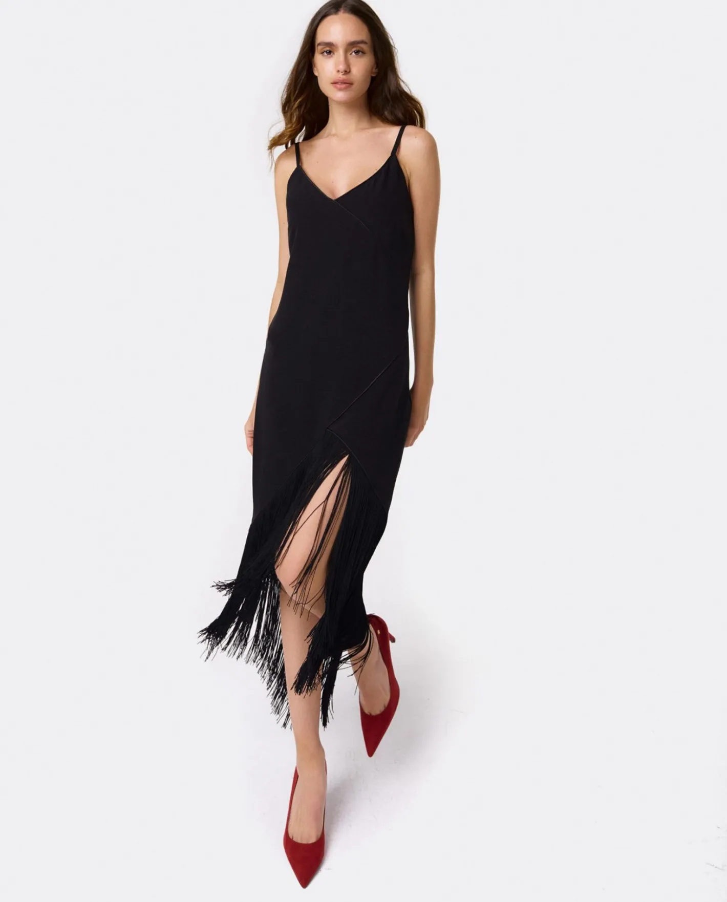 Cuplé Vestido Flecos Manila Crep Negro^Mujer Vestidos