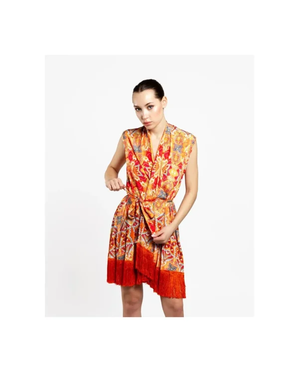 Cuplé Vestido Kimono Saten Estampado Cachemiras^Mujer Vestidos
