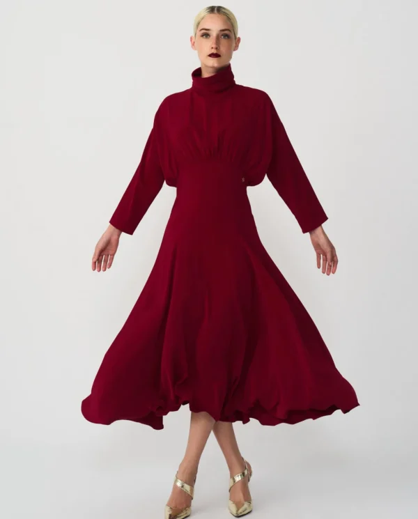 Cuplé Vestido Largo Evase Crep Rojo^Mujer Vestidos