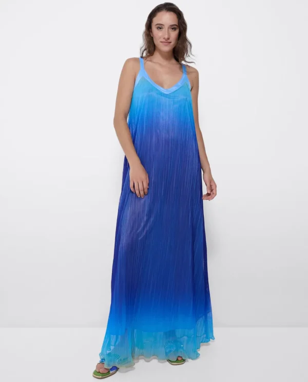Cuplé Vestido Largo Tirantes Bambula Azul^Mujer Vestidos
