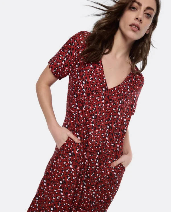 Cuplé Vestido Largo Viscosa Leopardo Rojo^Mujer Vestidos