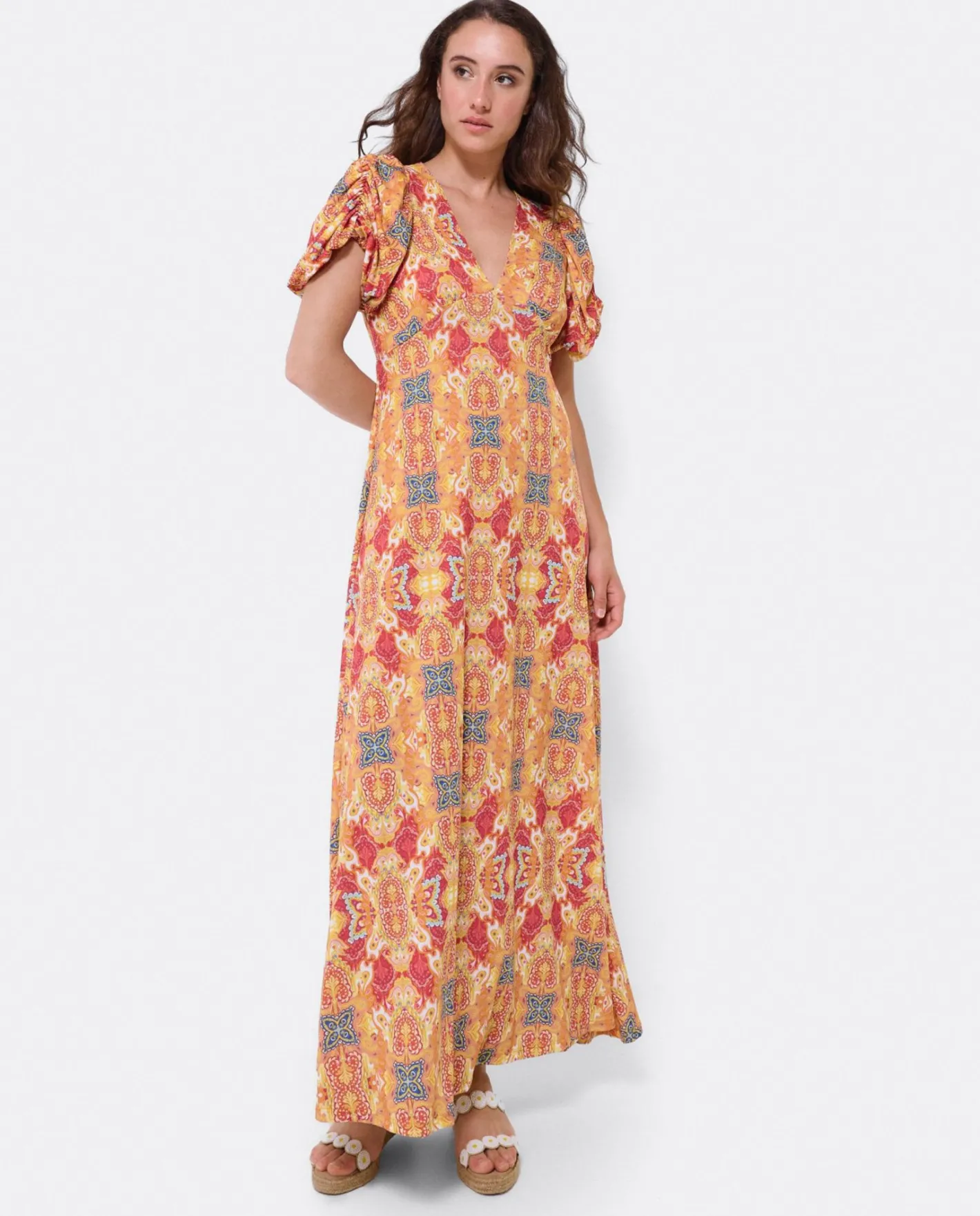 Cuplé Vestido Manga Abullonada Punto Estampado Cachemira^Mujer Vestidos