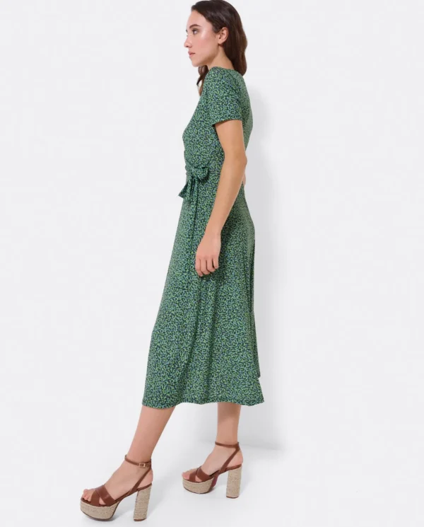 Cuplé Vestido Manga Corta Nudo Delantero Punto Leopardo^Mujer Vestidos