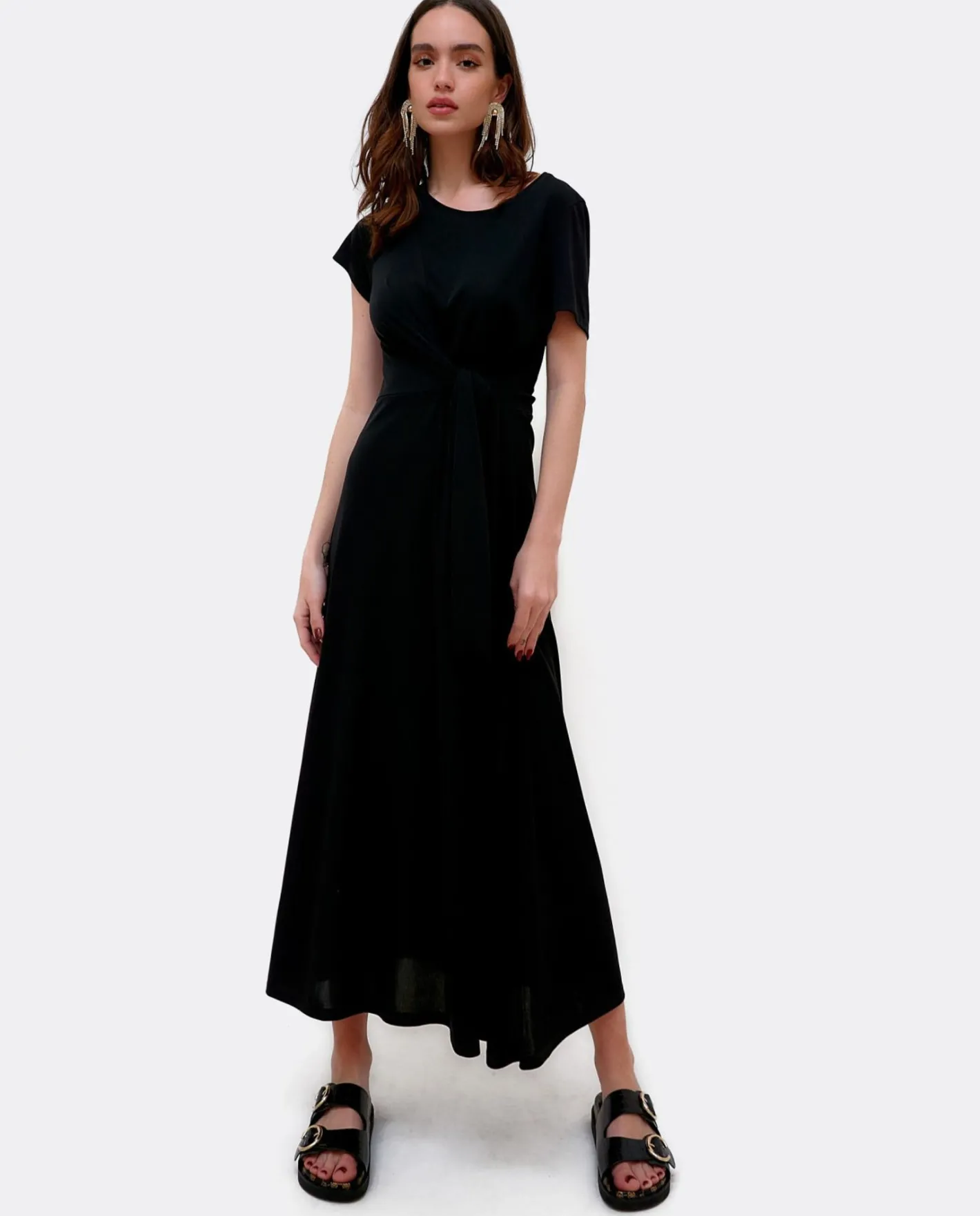 Cuplé Vestido Manga Corta Nudo Delantero Punto Circular^Mujer Vestidos