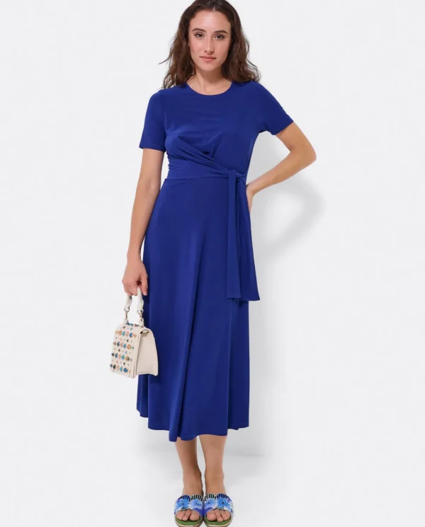 Cuplé Vestido Manga Corta Nudo Delantero Punto Marino^Mujer Vestidos