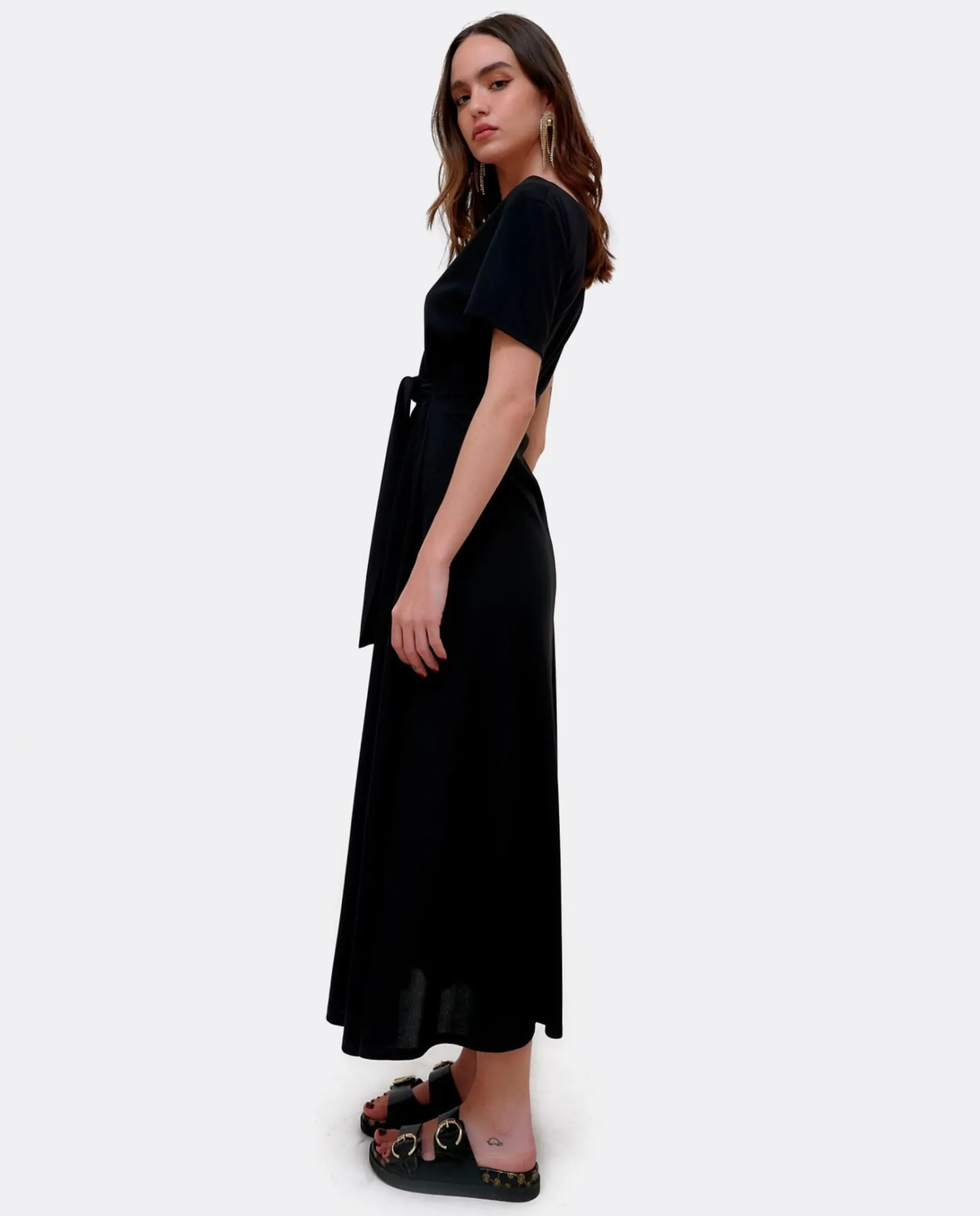 Cuplé Vestido Manga Corta Nudo Delantero Punto Circular^Mujer Vestidos