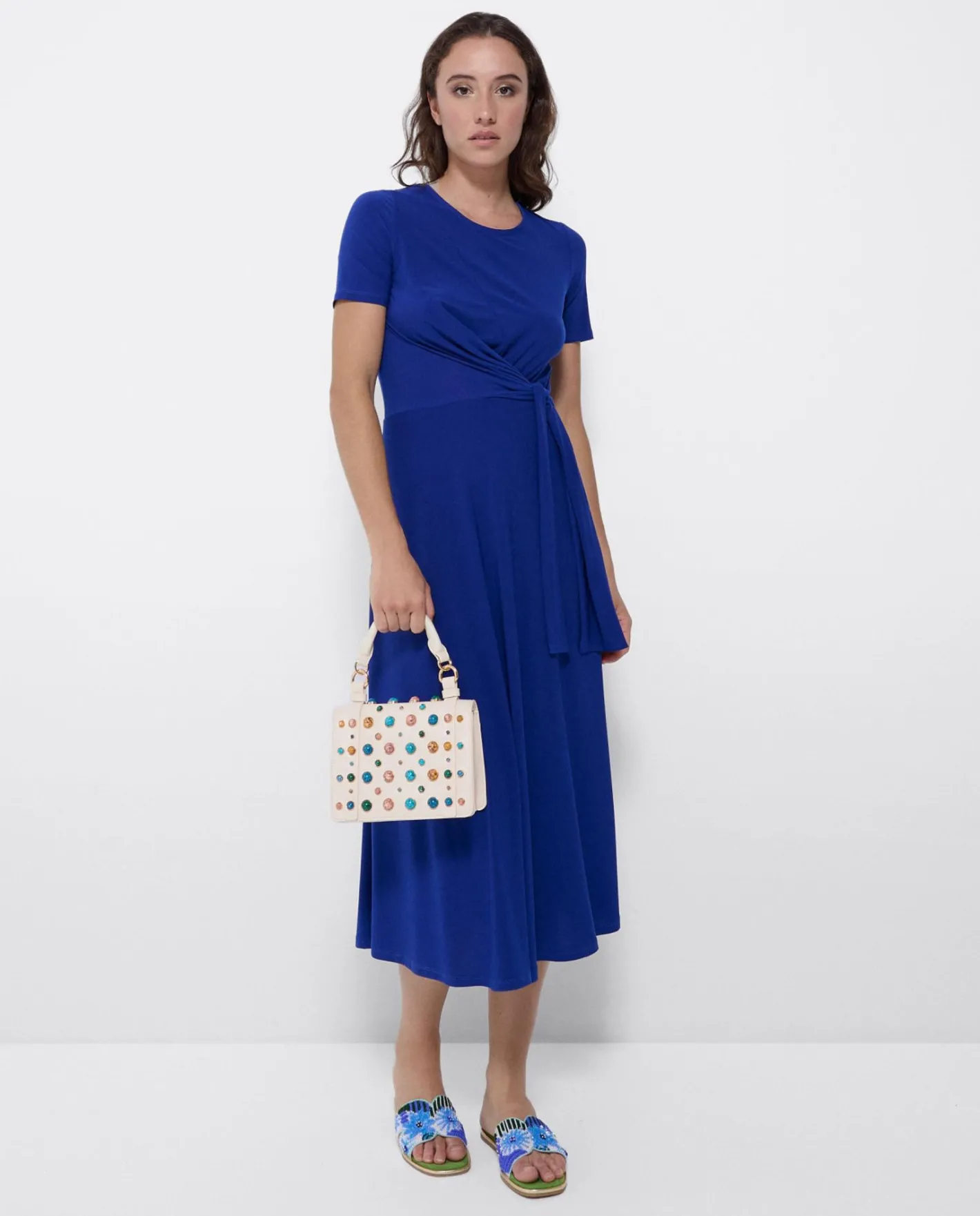 Cuplé Vestido Manga Corta Nudo Delantero Punto Marino^Mujer Vestidos