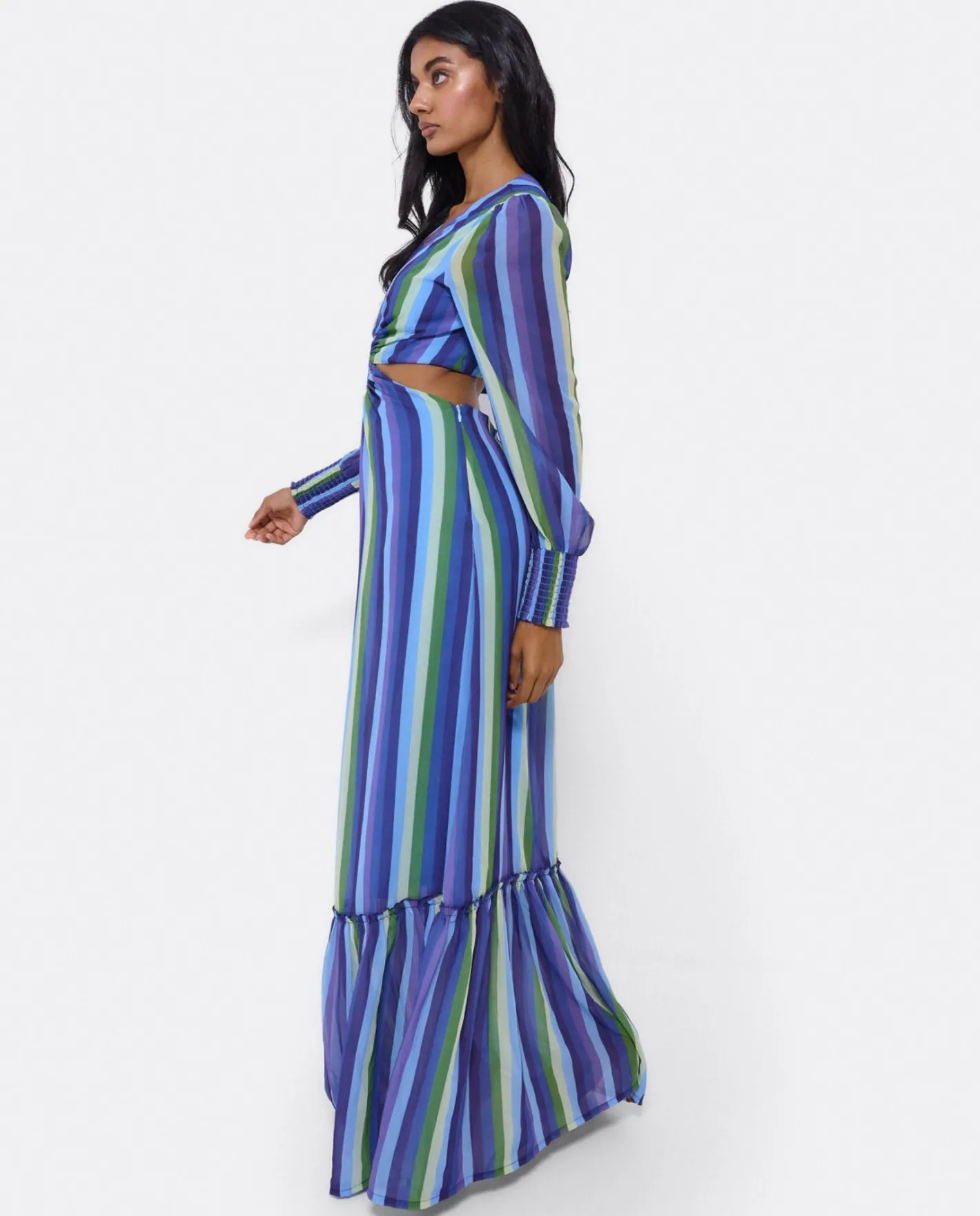 Cuplé Vestido Midi Aro Delantero Gasa Rayas Azul^Mujer Vestidos