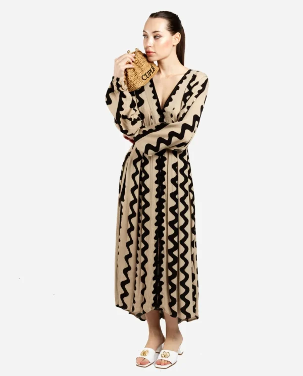 Cuplé Vestido Midi Botones Crep Beig^Mujer Vestidos