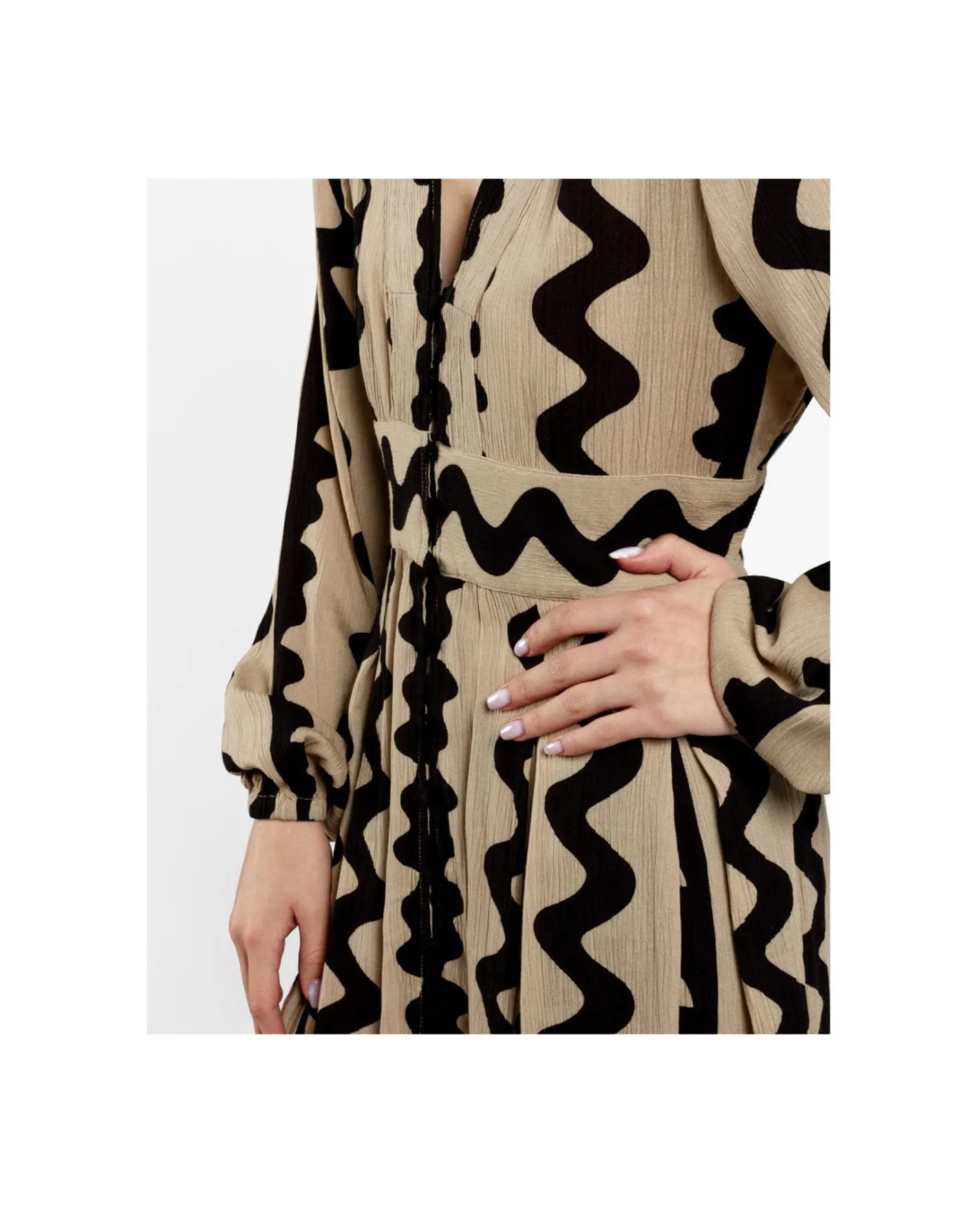 Cuplé Vestido Midi Botones Crep Beig^Mujer Vestidos