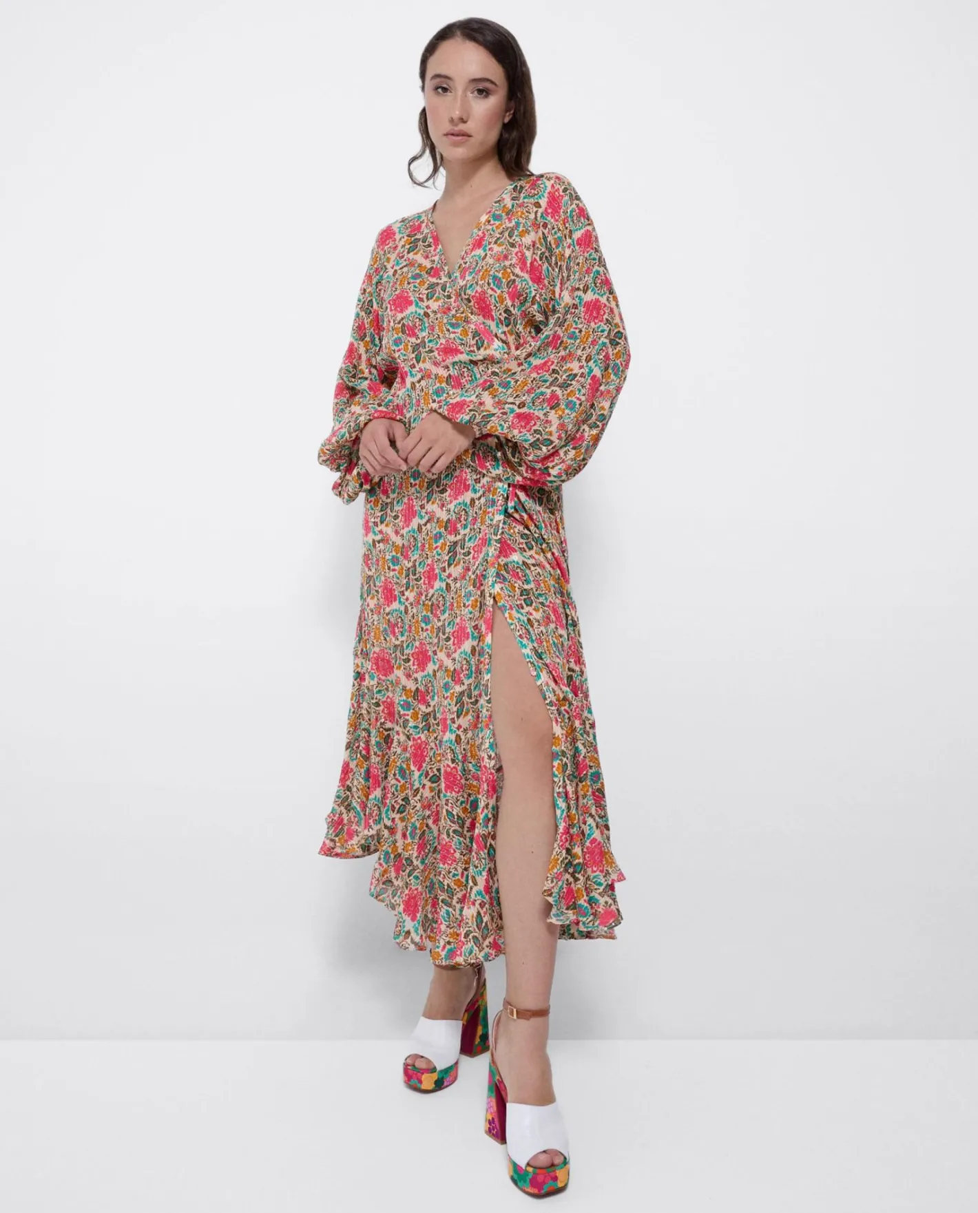 Cuplé Vestido Midi Cruzado Gasa Estampado Flores^Mujer Vestidos