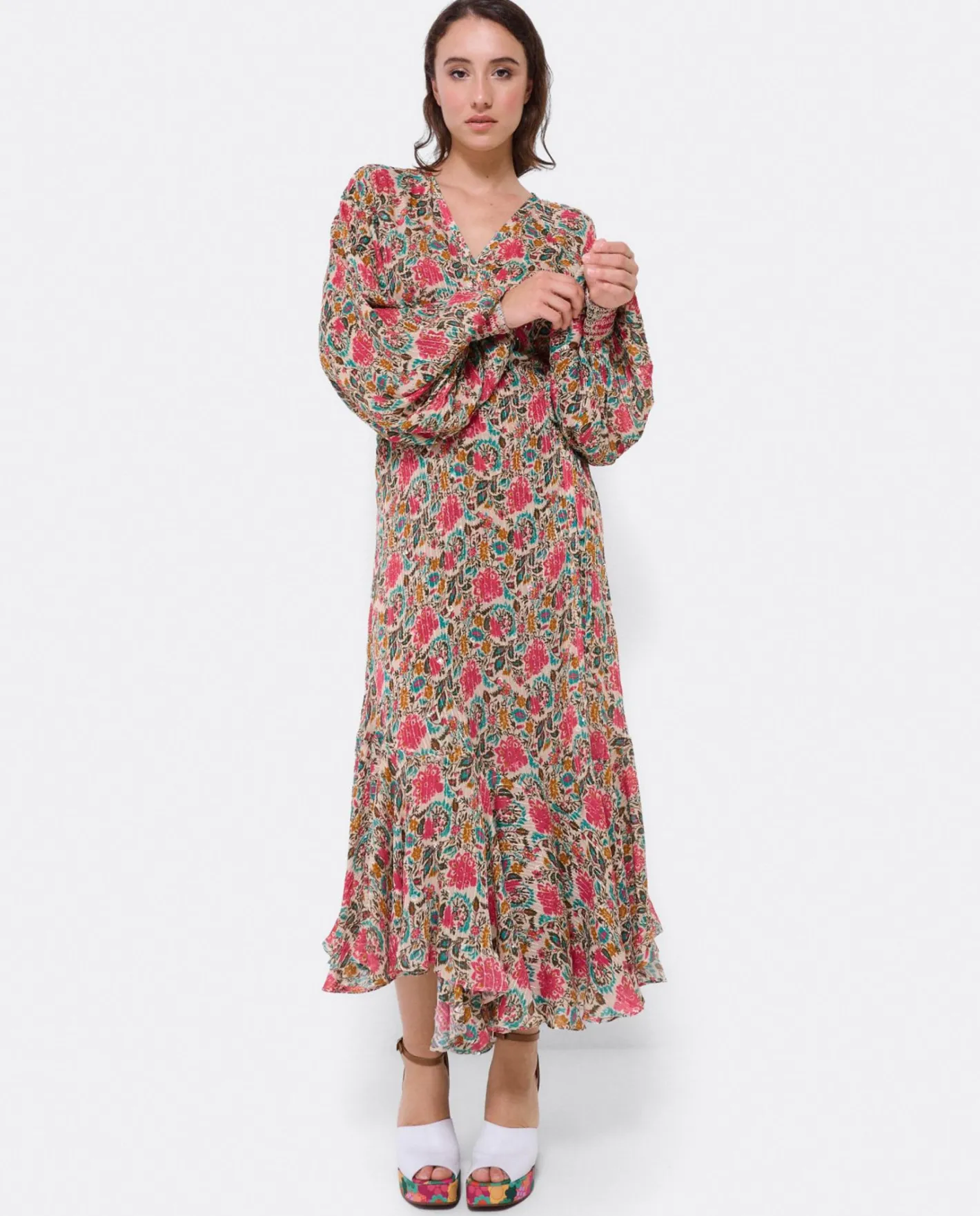 Cuplé Vestido Midi Cruzado Gasa Estampado Flores^Mujer Vestidos