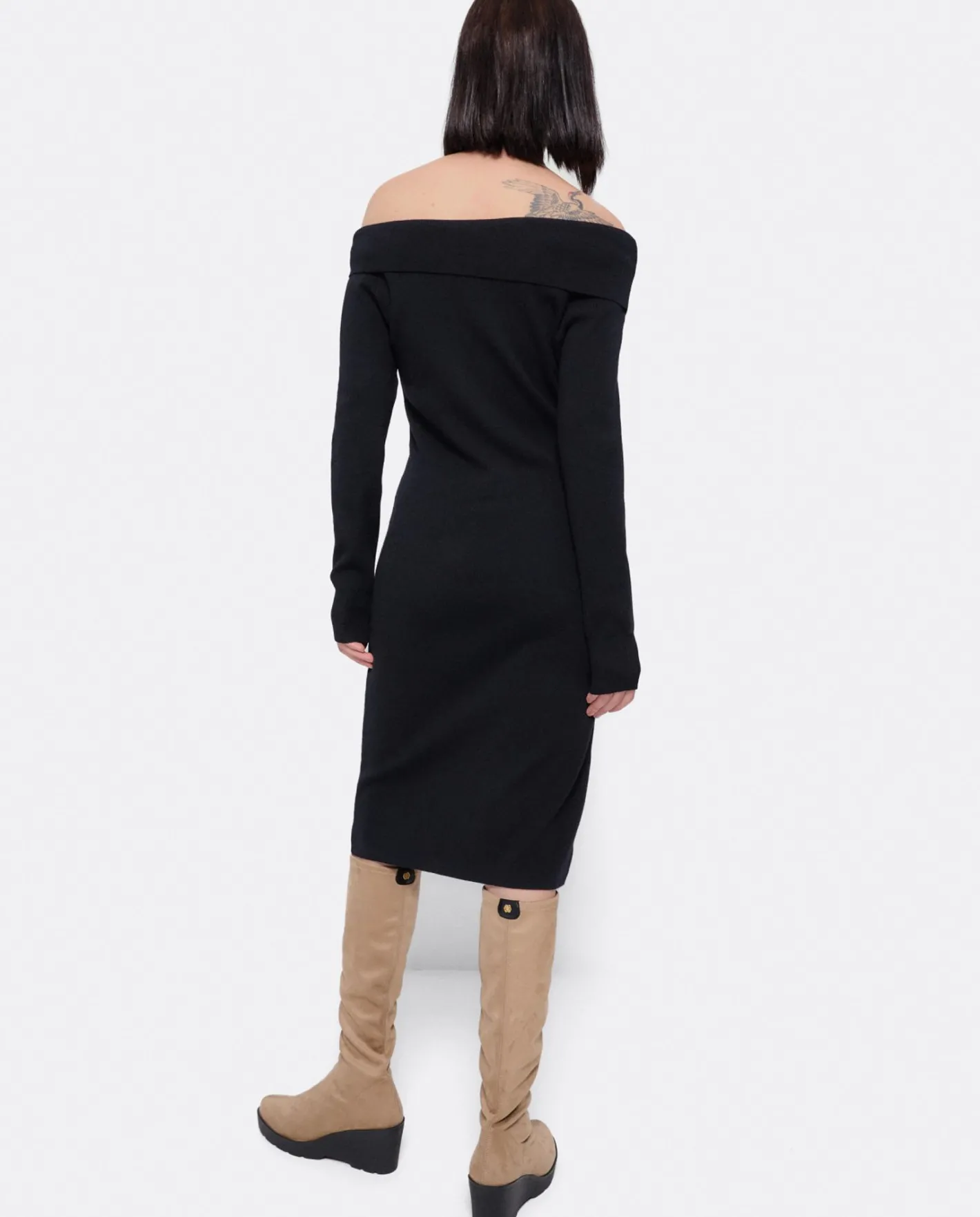 Cuplé Vestido Midi Escote Drapeado Punto Negro^Mujer Vestidos