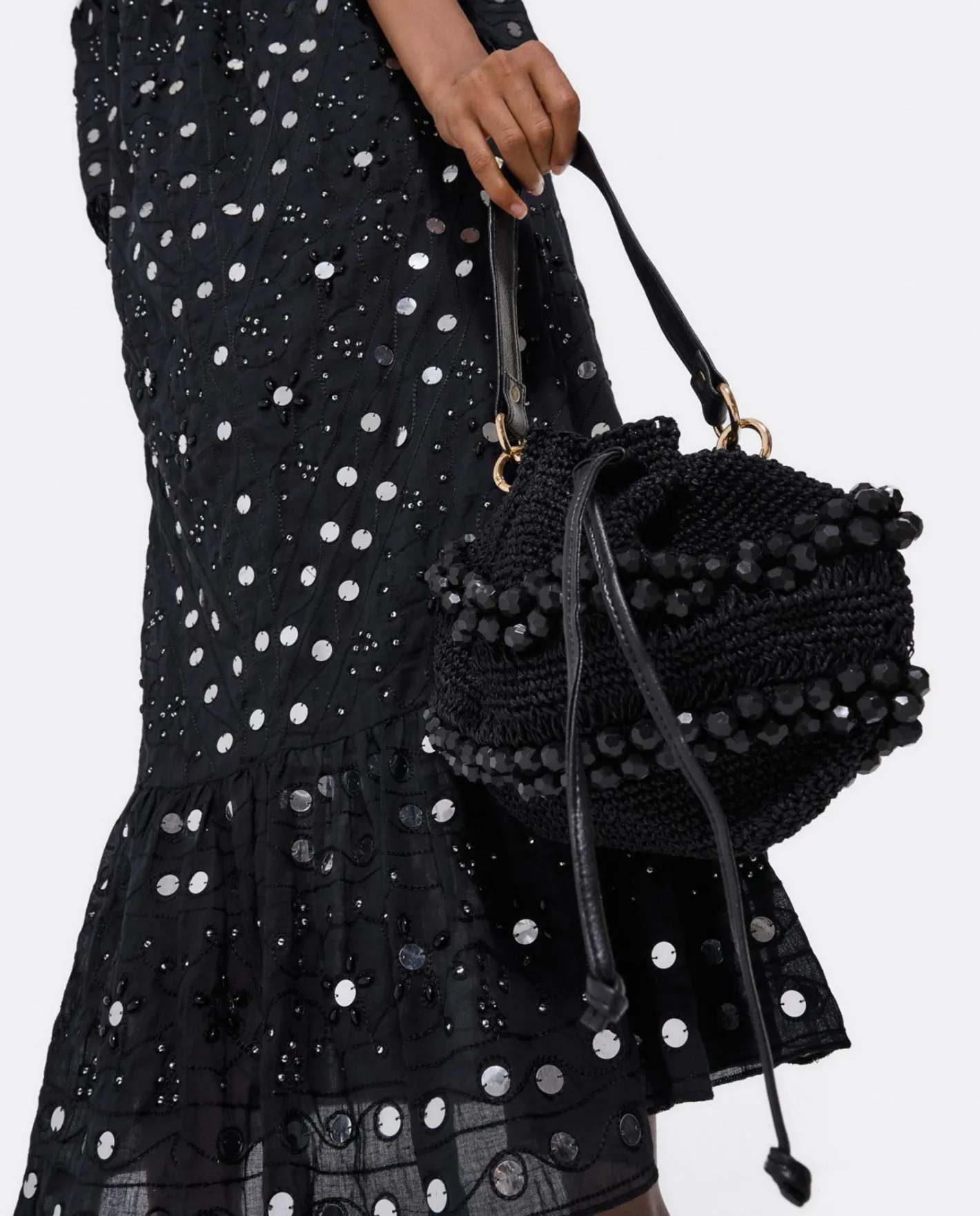 Cuplé Vestido Midi Espejos Algodon Negro^Mujer Vestidos