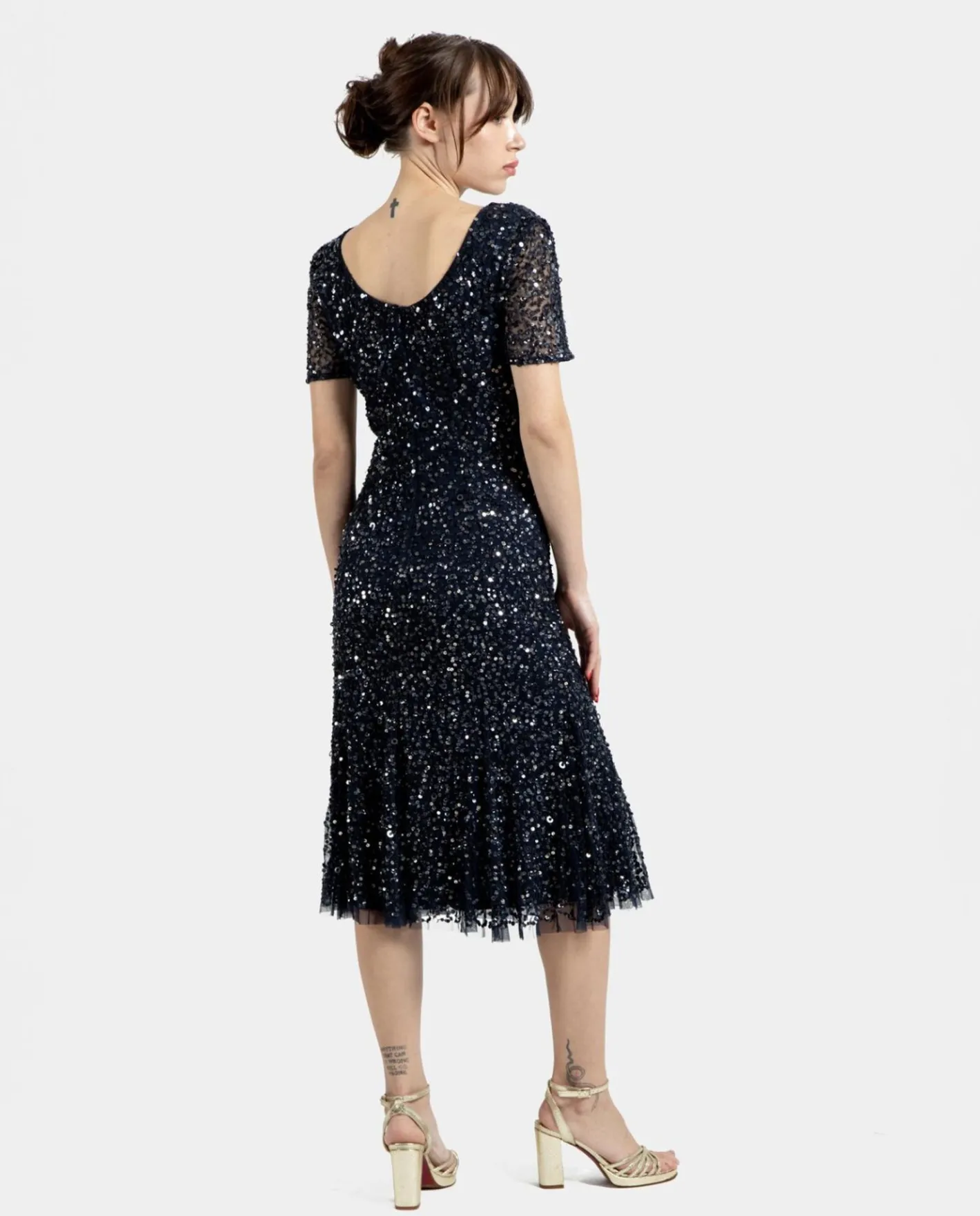 Cuplé Vestido Midi Volante Lentejuelas Marino^Mujer Vestidos